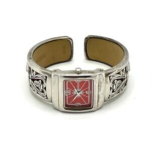 Vintage Ecclissi Sterling Silver Filigree and Red Leather Cuff Watch